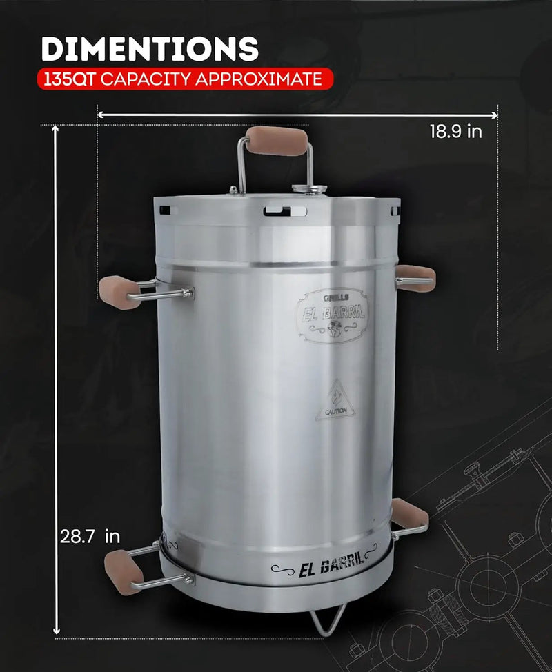 El Barril Lite Medium Barrel Smoker Grill, Stainless Steel 430, 30 lb Capacity, 12 Meat Hooks, Upper Grill and Handler, Portable Charcoal BBQ (Lite 30LBS Medium) by GreenHaven Gardens