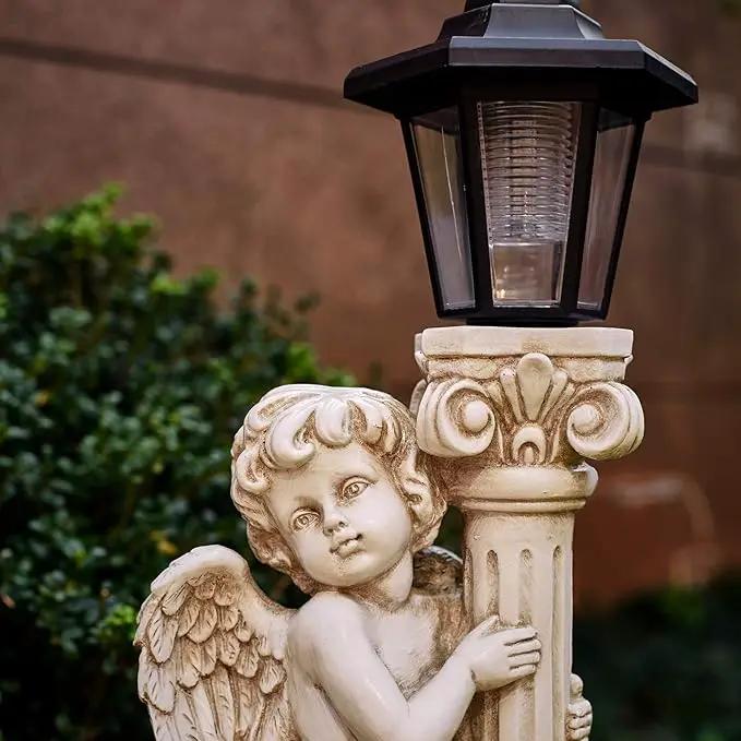 Angel Statue with Solar Lights (Left) 19.7 Inch, Solar Cherub Angel Garden Statue with Roma Pillar for Garden Decor, Porch, Patio, Yard Art Decorations, Polyresin by GreenHaven Gardens