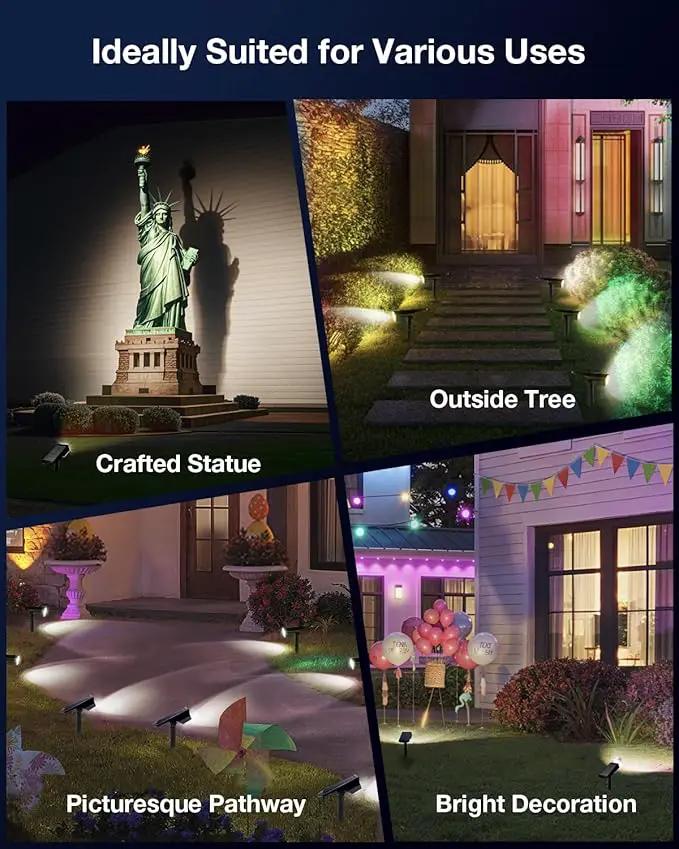 Solar Power Spotlight Outdoor Waterproof Landscape LED Accent Lighting for Yard, Tree, Plants, Walls, Path, Garden, Statues, Adjustable Brightness,Dusk to Dawn Long Lasting 4 Pack Cool White by GreenHaven Gardens