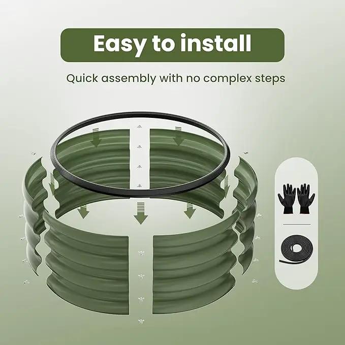 ZXZYHFTY Round Galvanized Raised Garden Bed kit,Green Outdoor Garden Raised Planter Box, Round Large Metal Raised Garden Beds for Vegetable 2 * 2 * 1ft 1 Pack by GreenHaven Gardens