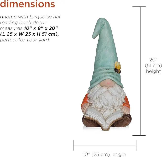 Alpine Corporation MCC844 Indoor/Outdoor Gnome Reading a Book Garden Statue, Charming Gnome Statue with Hat, 20" H, Turquoise by GreenHaven Gardens