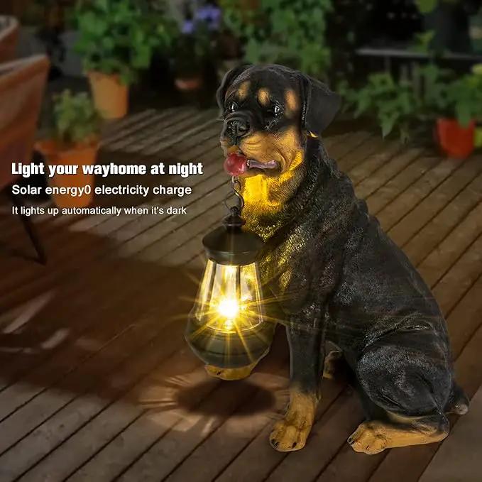 Notakia Resin Dog Rottweiler Statues and Sculptures with Solar Led Home Garden Decoration Windproof Lamp Outdoor Lighting Decor (Rottweiler &LED) by GreenHaven Gardens