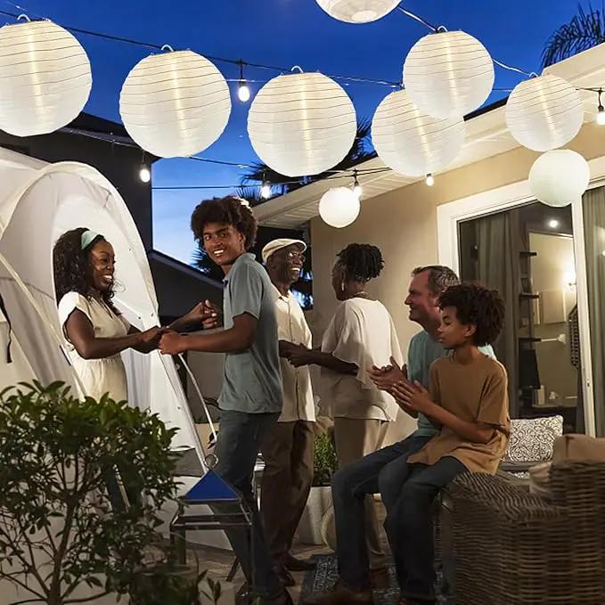 Lantern String Lights Outdoor, 27.5FT White Lantern String Lights Plug in with 10 Nylon Lanterns and G40 LED Bulbs, Hanging Light Strings Waterproof for Indoor Bedroom Outdoor Patio Wedding Party by GreenHaven Gardens