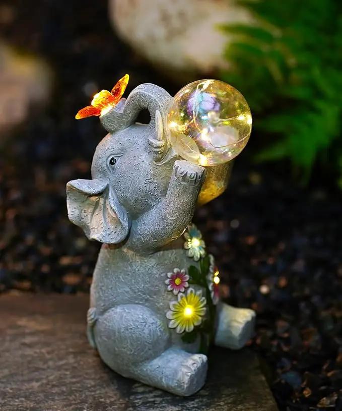 Solar Funny Elephant Statue for Garden: Outdoor Sculptures with Ball Lights and Butterfly Clearance Lawn Ornaments Yard Porch Patio Balcony - Gifts for Mom Grandma by GreenHaven Gardens
