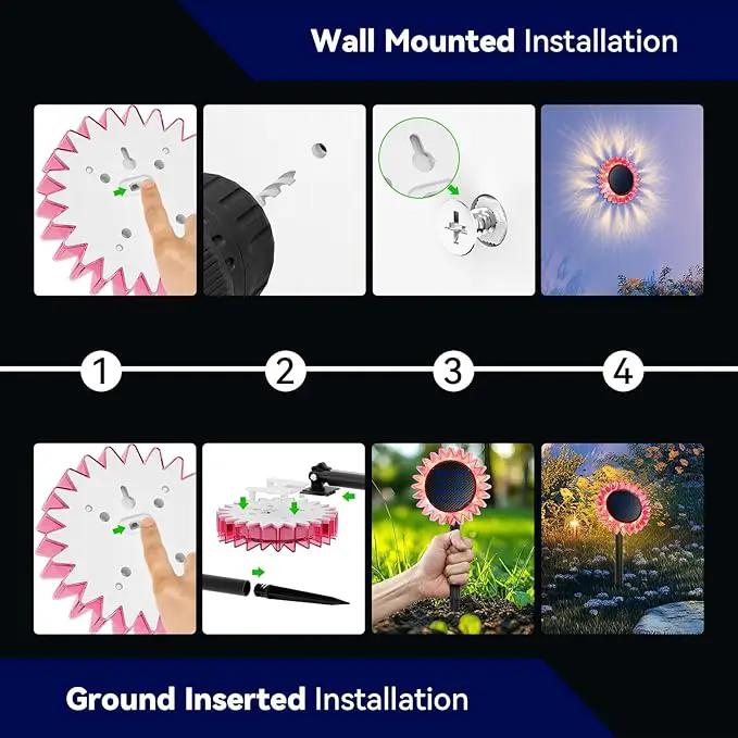 Hogni 4PK Solar Garden Lights, Ground Stake/Hang 2 in 1 Solar Sunflowers Outdoor Waterproof IP67, Outdoor Decor for Pathway Walkway Landscape Backyard Fence Decoration by GreenHaven Gardens