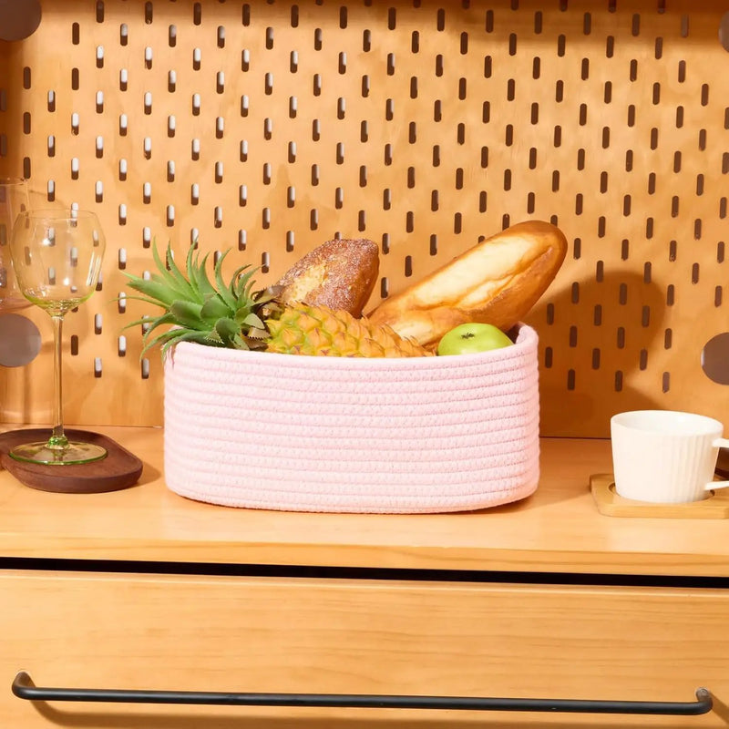 Small Storage Baskets for Organizing | Closet Organizer Bins | Shelf Toy Basket | Woven Rope Baskets | Cube Decorative Box | Shallow Basket | 11.5x7.5x4.7” | 3 Packs Light Pink by GreenHaven Gardens