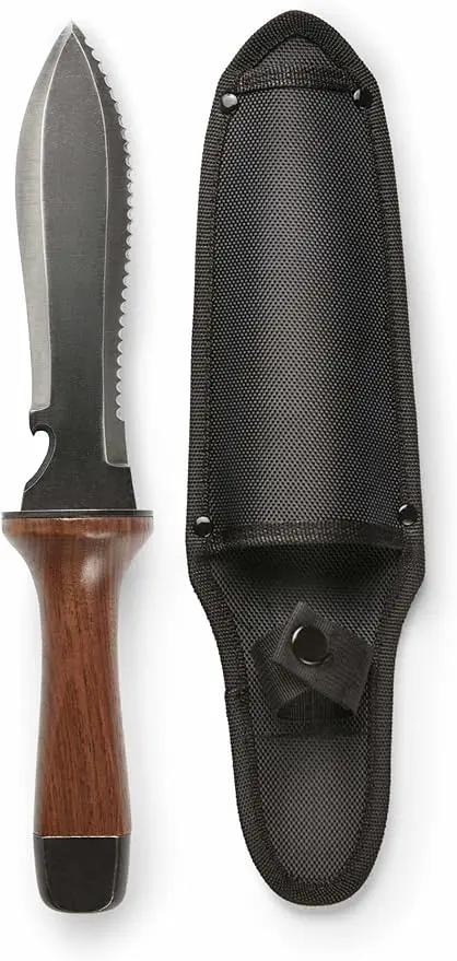 Hori Hori Garden Knife, Traditional Japanese Weeding Tool with ergonomic wooden handle. Large 7'inch blade with case. (Standard blade) by GreenHaven Gardens