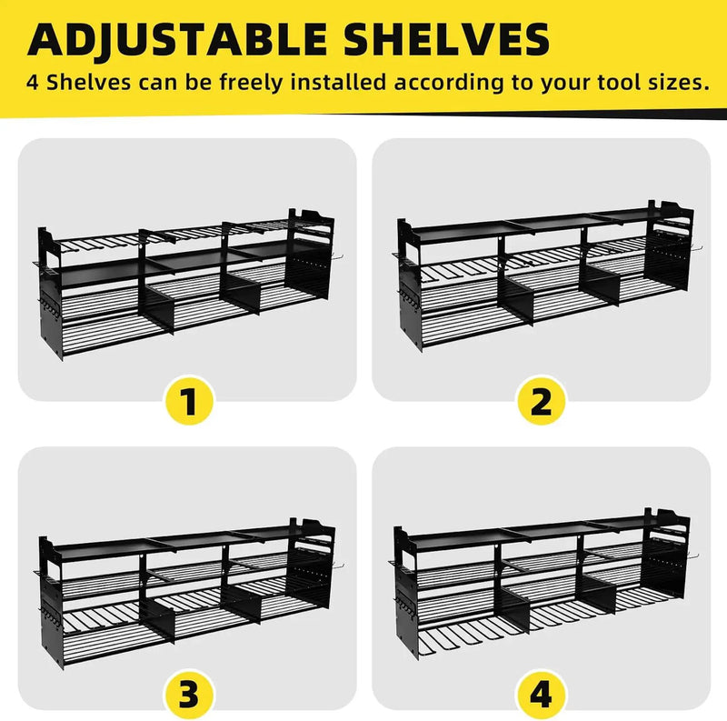 Power Tool Organizer Wall Mount with 12-Drill Holders-800Lbs Load Heavy Duty Metal 4-Layers Garage Storage and Organization Adjustable Battery Tools Rack with Side Panels Utility Racks Gifts for Men by GreenHaven Gardens