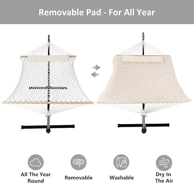 ANOW Heavy Duty Hammock with 12FT Steel Stand Included, Rope Hammock with Detachable Pillow and Pad, 450 LBS Weight Capacity, Cream by GreenHaven Gardens