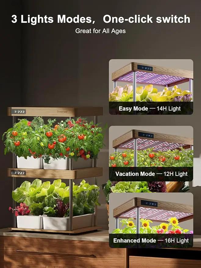 GROWNEER HydroEasy1.0 Hydroponics Growing System Kit, Beginner-Friendly Indoor Garden for Vegetable Fruit Herb, Walnut Design, Perfect Gift Idea, Full-Spectrum LED Lights for Maximum Growth by GreenHaven Gardens