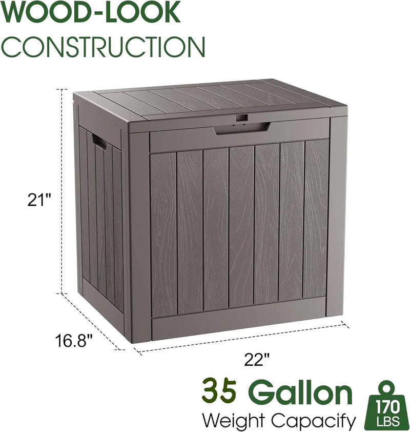 KAMABOKO Deck Box, 35 Gallon Resin Indoor and Outdoor Storage Boxes Waterproof for Garden Tools, Pool Accessories Storage Bench, Patio Furniture and Cushions with Lockable Lid, Grey by GreenHaven Gardens