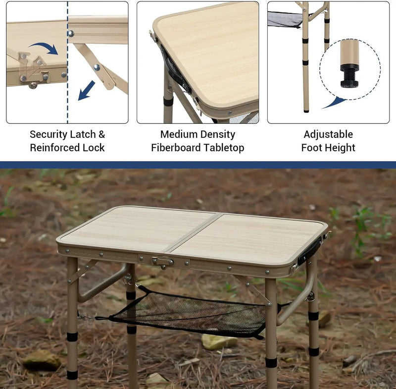 Small Folding Table 2FT Camping Table 3 Adjustable Height Lightweight Portable Aluminum Mini Foldable for Picnic Beach Indoor Outdoor, Yellow by GreenHaven Gardens