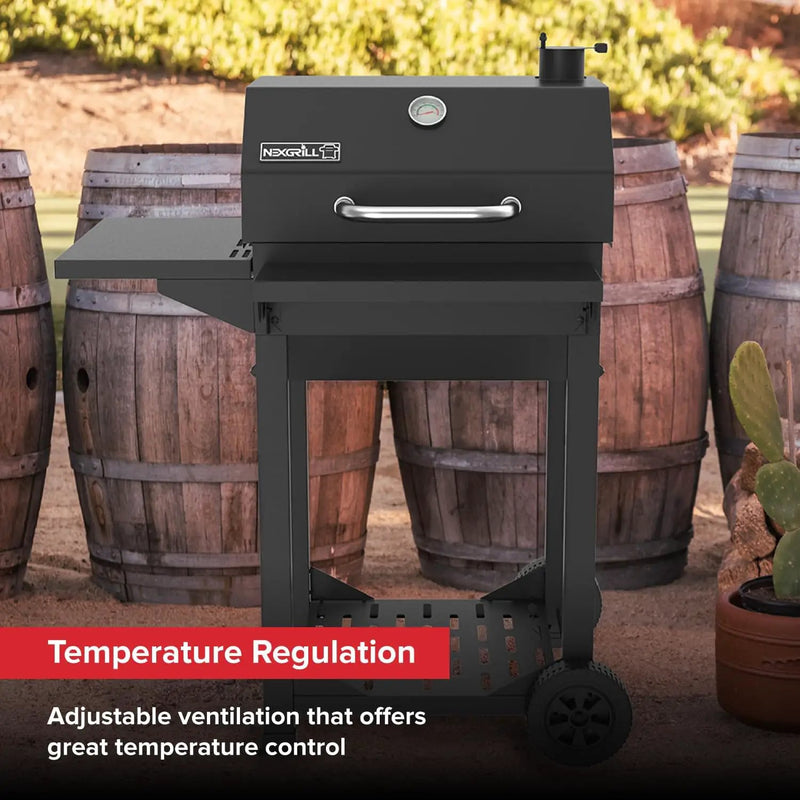 Nexgrill 22" Barrel Charcoal Grill with Side Shelf, 550 SQ In Cooking Space, Adjustable Chimney, Air Dampers, Temperature Gauge, Warming Rack, Smoker Grill for Camping, Picnics, and More - 810-0025 by GreenHaven Gardens