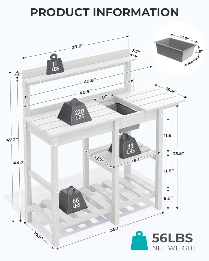 SERWALL Potting Table Set of 2 for Outside All Weather Use- White by GreenHaven Gardens