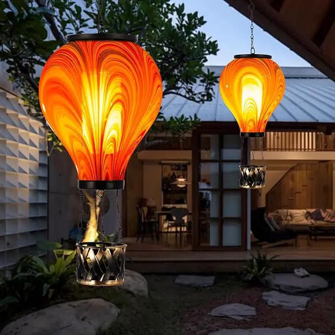 2PCS Solar Hot Air Balloon Lantern with Flame Flickering Light Tie-Dye Glass Hot Air Balloon Solar Lanterns Outdoor Waterproof Hanging Garden Light for Patio Porch Yard Decor,Gift for Women by GreenHaven Gardens