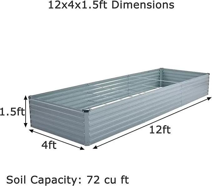 12x4x1.5ft Galvanized Raised Garden Bed,Outdoor Planter Box Metal Patio Kit Planting Bed for Vegetables Flowers Herb,Grey by GreenHaven Gardens