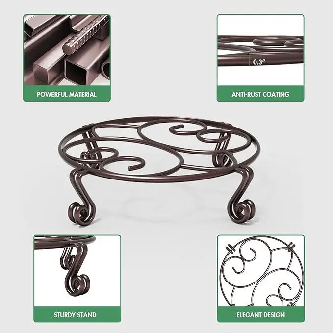 Yimobra 2 Pack Plant Stand for Flower Pot Heavy Duty Potted Holder Indoor Outdoor Metal Rustproof Iron Garden Container Round Supports Rack for Planter Bronze, Brown,11.8 Inches by GreenHaven Gardens