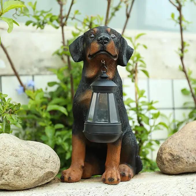 Garden Dog Statues Outdoor Decor, 13" Solar Powered LED Lights Outdoor Statue Garden Decorations Rottweiler Figurine for Patio, Lawn, Yard Art Decoration, Housewarming Garden Gift by GreenHaven Gardens