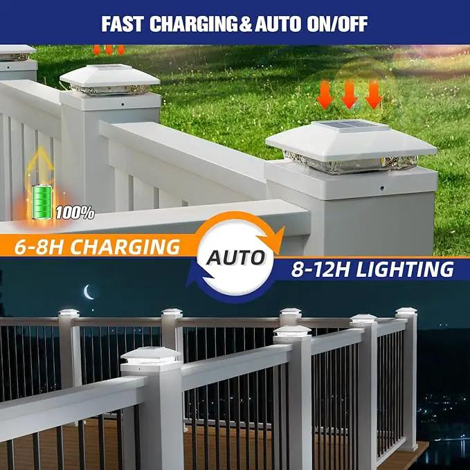 APONUO Solar Post Cap Lights for 4x4 Wood & Vinyl Posts, IP44 Waterproof Cool White LED 4x4 Post Solar Lights, Outdoor Garden Patio Yard Decor, 8 Pack (White) by GreenHaven Gardens