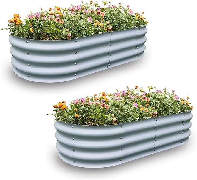 Gardmax 2 Pack Galvanized Raised Garden Bed, Lightweight Planter Boxes Outdoor with Easy Assembly, Large Garden Bed for Vegetables, Fruits, Flower Silver by GreenHaven Gardens