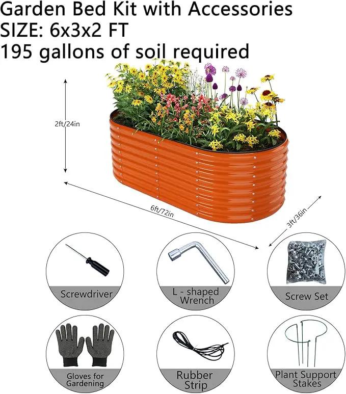 Galvanized Metal Planter Raised Garden Bed Kit for Gardening Outdoor，6x3x2ft Planter Grow Garden Box Raised Flower Bed，Long Vegetable Clearance Herb Raised Garden Beds for Container Gardening by GreenHaven Gardens