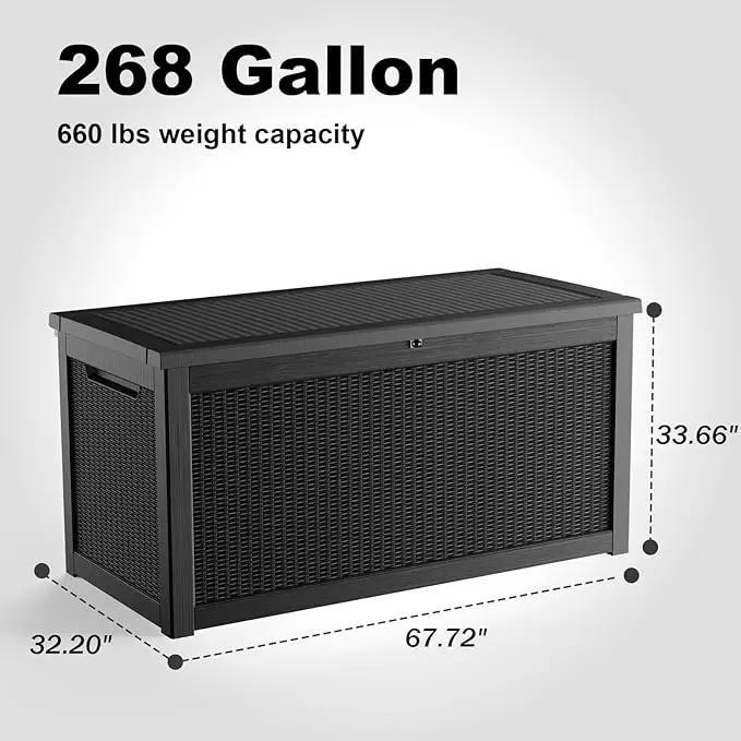268 Gallon Outdoor Deck Box,Storage Lockable Waterproof Patio Furniture,Garden Tools,Cushions,Pool Accessories Outside Storage Resin Box(Black) by GreenHaven Gardens