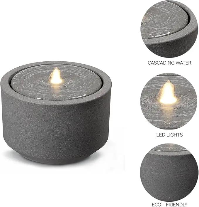 10.23” H Outdoor Water Fountain Made with Eco-Friendly Recyclable Materials, Polyethylene Round Bubbler Outdoor Fountain, Garden Decor with LED Light for Patio, Porch, Backyard by GreenHaven Gardens