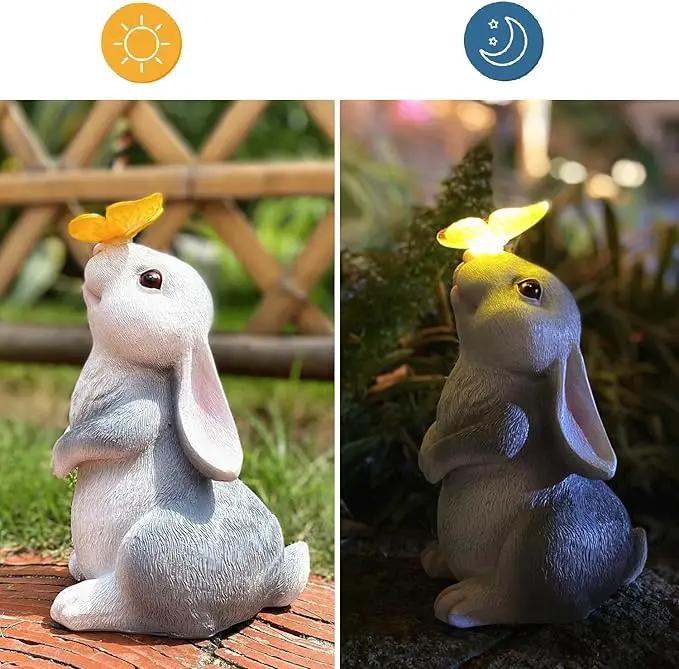 Solar Rabbit Statue Easter Bunny Decor Garden Statue for Outside, Rabbit with Butterfly Patio Sculptures Lawn Ornament, Funny Gifts for Women Mom Grandma Spring Outdoor Decor by GreenHaven Gardens