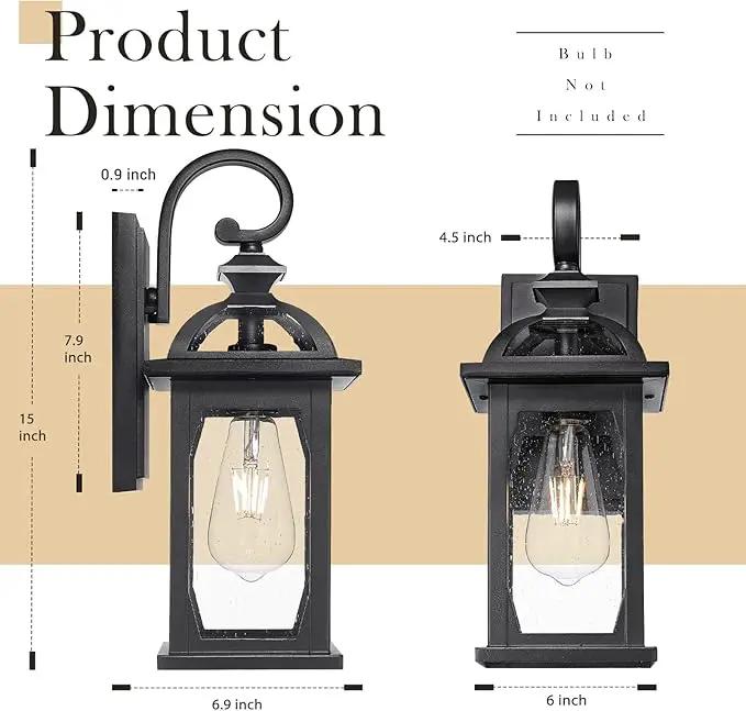 zeyu 2 Pack Outdoor Wall Lantern for Porch, 15 Inch Patio Wall Light Fixture Exterior Lights for House, Die-Cast Aluminum, Black Finish with Seeded Glass, ZD100B-2PK BK by GreenHaven Gardens