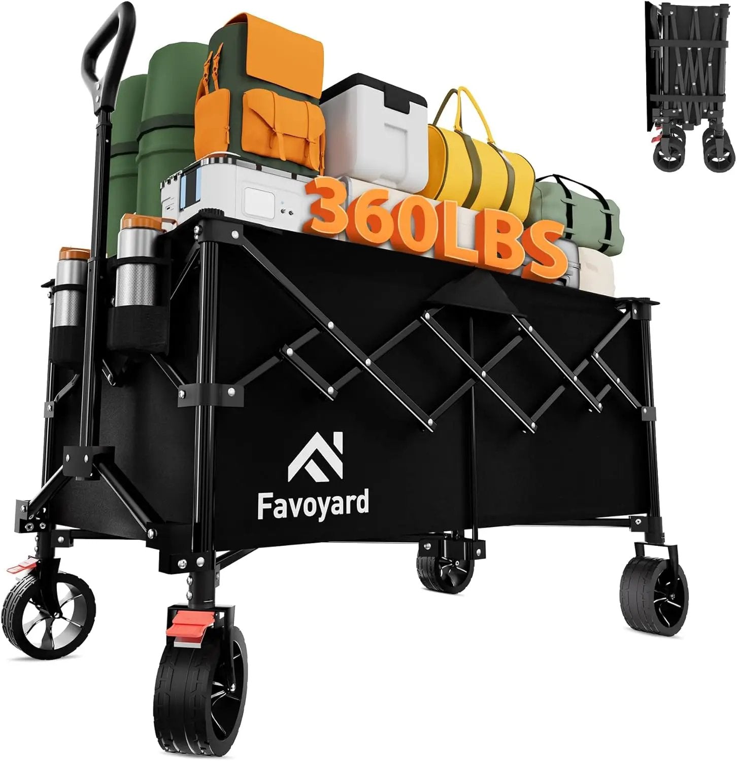 Favoyard Extra Large Collapsible Wagon Carts Foldable 360LBS Heavy Duty Beach Wagons with Big Wheels & Brakes Portable Folding Cart for Shopping Grocery Utility Sports Garden Camping Outdoor by GreenHaven Gardens