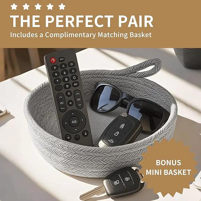 125L Extra Large Blanket Basket, 25" x 16", Jumbo Laundry Woven Baskets Decorative Home, Cotton Rope Basket with Handles, Baby Toy Baskets for Storage, Gradual Gray, 2PC by GreenHaven Gardens