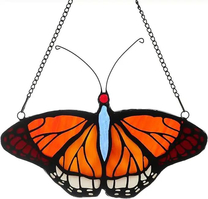 Stained Glass Window Hangings Butterfly Tiffany Style Butterfly Suncatcher for Window Hanging Suncatchers Handcrafted Ornament (Yellow) by GreenHaven Gardens