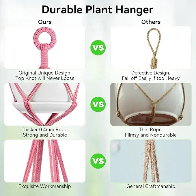 USLAI Macrame Plant Hanger Indoor Outdoor, Up to 4-15 inch Pot, Heavy 20lb Planters, Extra Long Strong Hanging Planter Basket Holder, Boho Home Decor, 35+49 Inch, Pink (POTS NOT Included) by GreenHaven Gardens