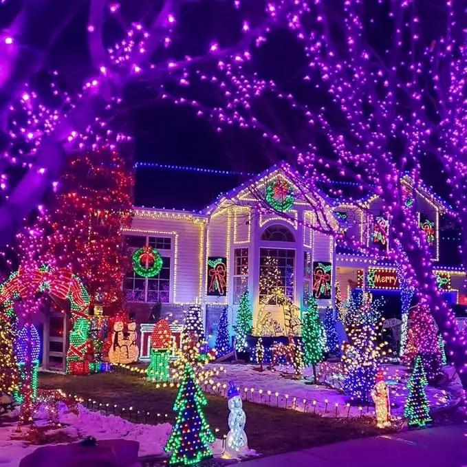YEGUO 4 Pack Purple Solar Fairy Lights Outdoor Waterproof, Each 33ft 100 LED String Lights 8 Modes Silver Wire by GreenHaven Gardens