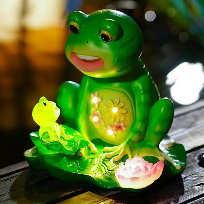 Upgraded Size Solar Garden Outdoor Statues Frog Mother and Little Frog with 6 LED Solar Figurine for Lawn,Patio, Balcony, Yard Decor Unique Gift, for Mom, Grandma,Father,Woman by GreenHaven Gardens