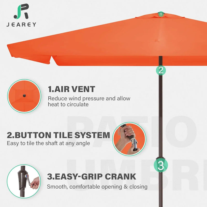 JEAREY 6.6 FT x 10 FT Rectangular Patio Umbrellas Outdoor Large Market Umbrella Pool w/Tilt & Crank Lift System 6 Sturdy Ribs UV Protection Waterproof Sunproof Orange by GreenHaven Gardens