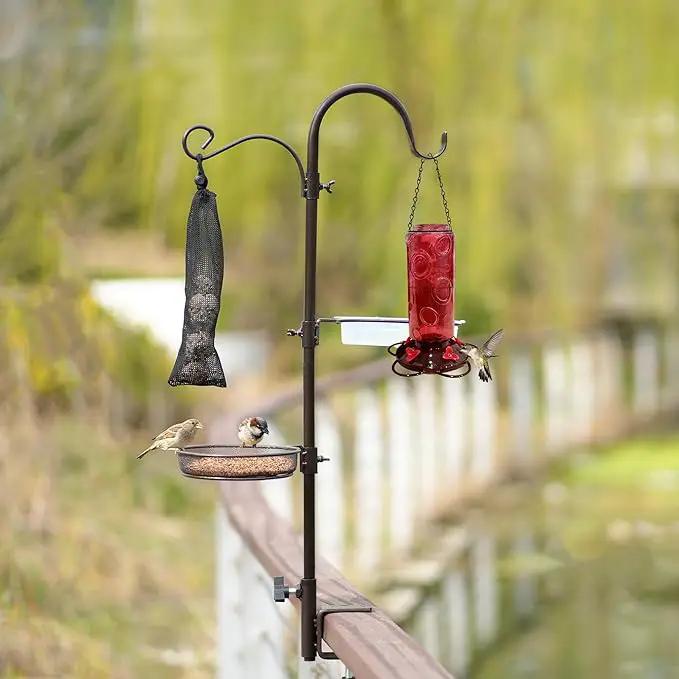 ERYTLLY Deck Hook Bird Feeder Pole Bird Feeder Porch Multi Hook Bird Feeding Station Kit Multi Feeder Hanging Kit Premium Bird Bath for Attracting Wild Birds Bird Feeder Planter Hanger by GreenHaven Gardens