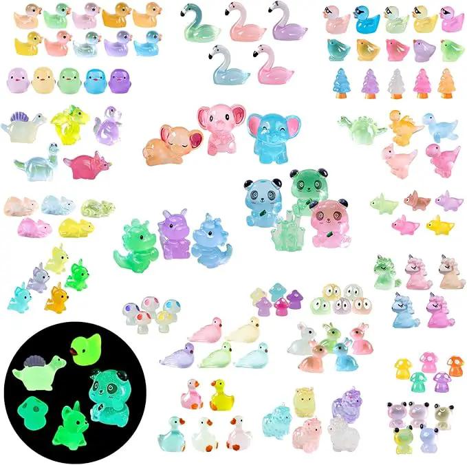 120 Pack Various Luminous Mini Resin Animals, Mini Ducks Dinosaurs Tiny Frogs Pandas Small Mushroom Miniature Figurines Glow in The Dark for DIY Garden Micro Landscape Aquarium Potted Decor by GreenHaven Gardens