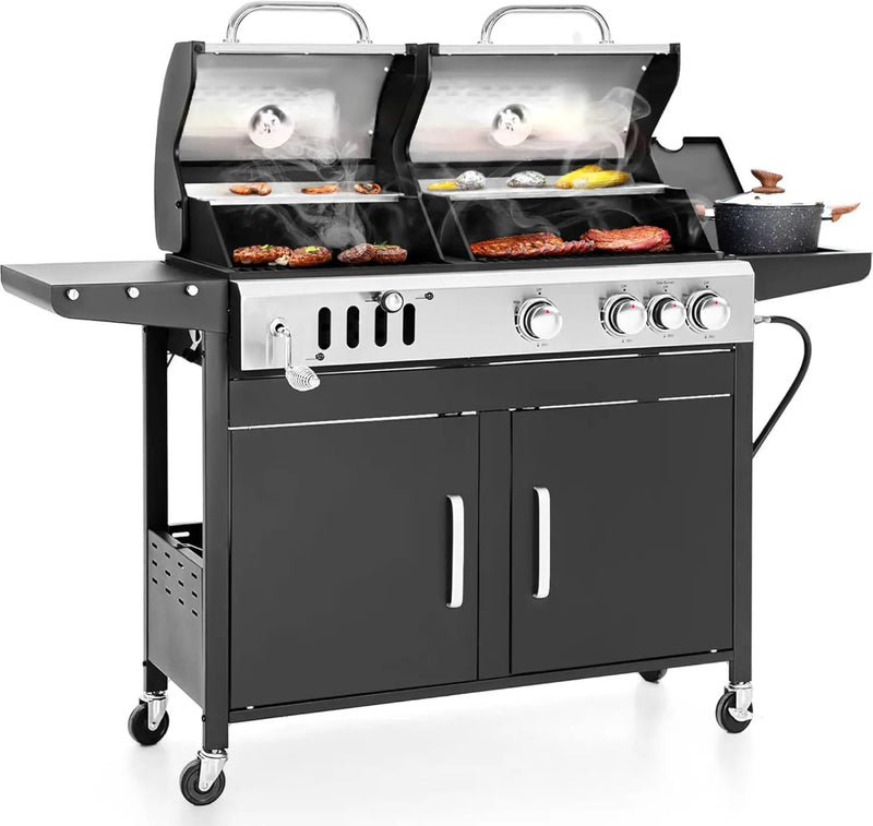 Sophia & William Charcoal and Propane Gas Grill Combo with Side Burner & Porcelain-Enameled Cast Iron Grate, Dual Fuel BBQ Grill for Outdoor, Barbecue Grill, 690 SQIN Cooking Area by GreenHaven Gardens