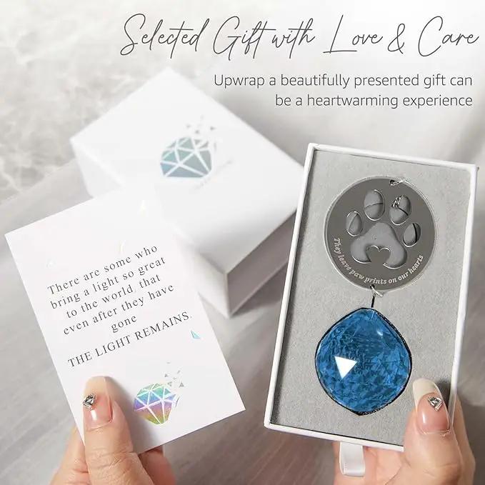 Dog Memorial Gifts, Unique Loss of Pet Sympathy Idea, Navy Blue Crystal Ball Rainbow Suncatcher with Paw Print for Cat or Dog Remembrance and Bereavement by GreenHaven Gardens