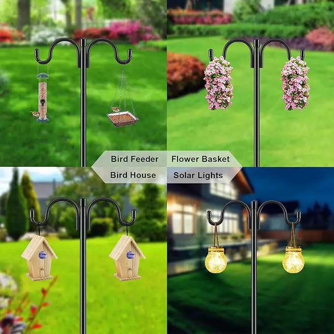 Gtongoko Double Shepherds Hook for Outdoor, 2 Pack 108 Inch Heavy Duty Bird Feeder Pole 3/4 Inch Thick Garden Hooks for Hanging Hummingbird Feeder, Plant Baskets, Solar Light Lanterns by GreenHaven Gardens