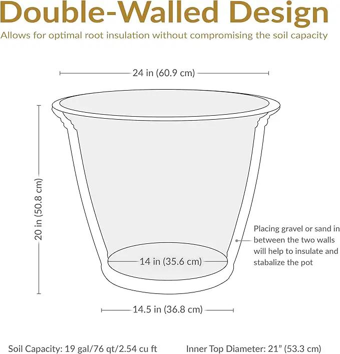 Sunnydaze 24-Inch Anjelica Large Plastic Pot for Plants - Outdoor Polyresin Round Planter with Drillable Drainage Holes - Beige - 4pk by GreenHaven Gardens