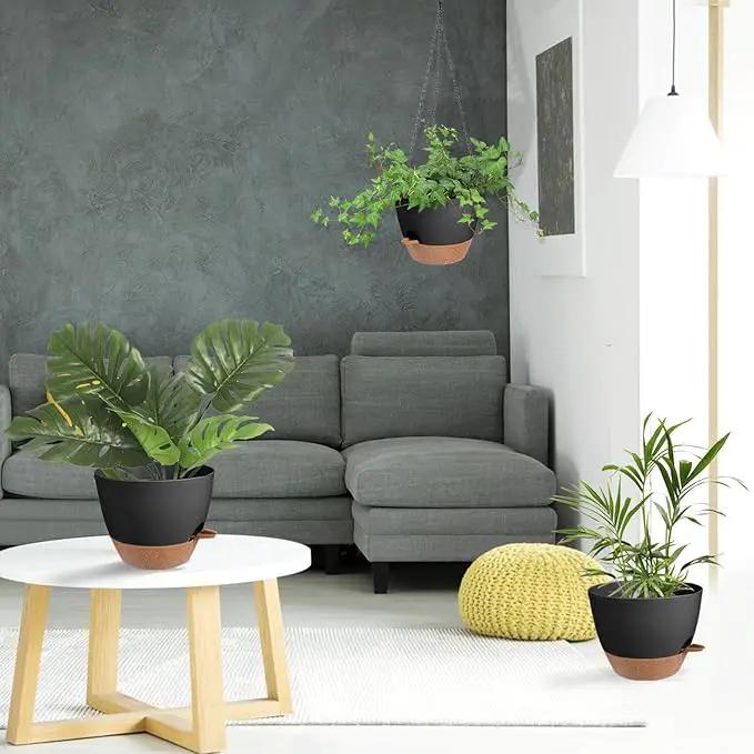 Hanging Planters for Indoor Outdoor Plants, 1 Set Self Watering Hanging Pot with Drainage Holes & Removable Tray (Black-12inch, 12'') by GreenHaven Gardens