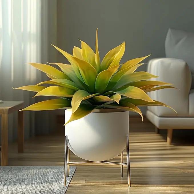 Artificial Plants Outdoor Faux Plant,Artificial Agave Faux Hostas Outdoor Uv Resistant Artificial Plants Indoor Fake Plant Artificial Agave Plant Indoor(2pcs, 28") Yellow by GreenHaven Gardens