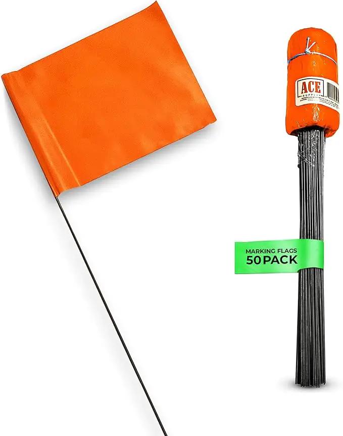 Fluorescent Orange Yard Marking Flags - 4x5x15 Inch Marker Flags - 50 Pack - Markers For Lawn, Irrigation, Landscaping, Survey & Sprinkler Head Marking by GreenHaven Gardens