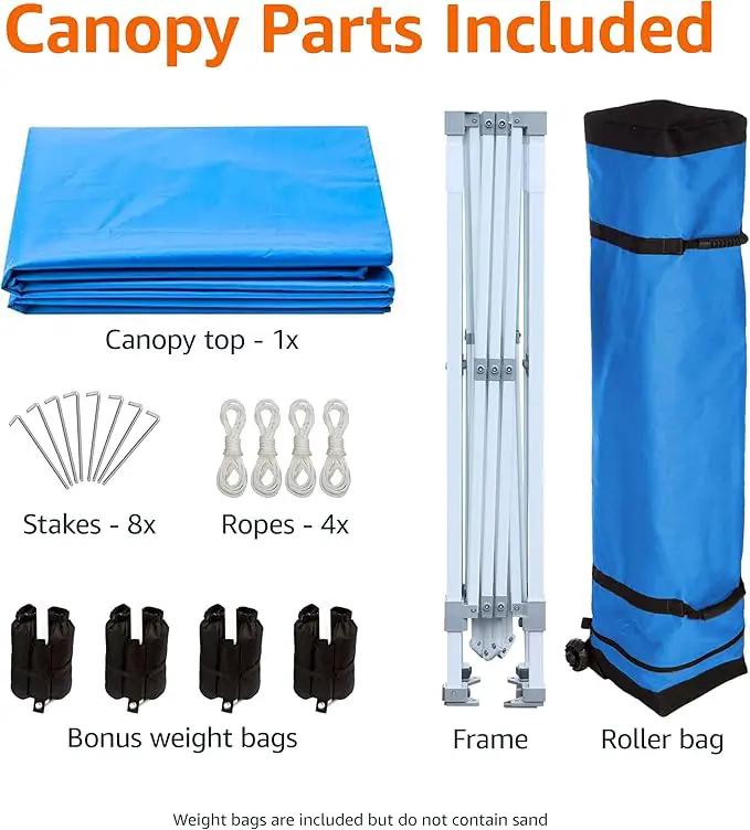 Amazon Basics Outdoor Pop Up 10 x 10 Canopy Tent for Events, Portable with Easy Setup, Includes Wheeled Carry Bag, 8 Pegs, 4 Ropes, 4 Weighted Bags, Blue by GreenHaven Gardens