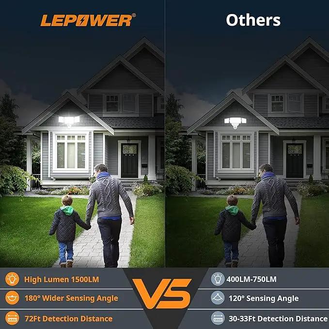 LEPOWER Battery Powered LED Flood Light Outdoor,1500LM Motion Sensor Security Lights, IP65 Waterproof,Wireless Flood Light Battery Operated,3 Head Motion Detector Light for Garage,Yard,Porch(White) by GreenHaven Gardens
