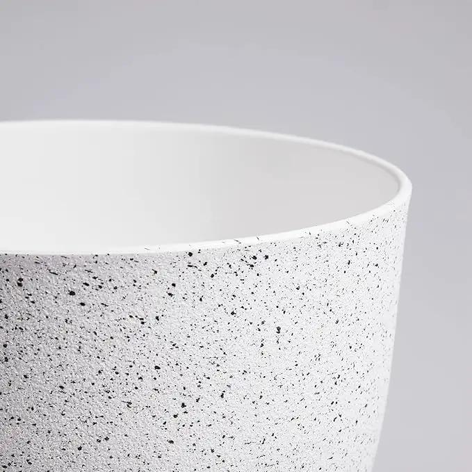 10/9/8 inch Medium Plant Pots, Set of 3 Modern Decorative Plastic Planters with Drainage Holes and Saucers for Garden House Plants, Flower Pots for Indoor Outdoor Plants, Speckled White by GreenHaven Gardens