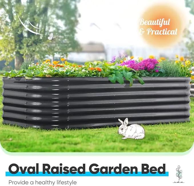 Quictent Galvanized Raised Garden Bed Kit, 8x4x2 ft Oval Metal Planter Box Tall for Vegetables Outdoor Backyard, Rubber Strip Edging Included (Dark Gray) by GreenHaven Gardens