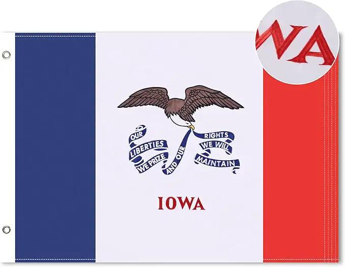 Iowa State Flag 3x5 Ft, Deluxe Full Embroidered Heavy Duty Nylon Durable IA Outside Flags, Indoor/Outdoor, Sewn Stripes and Brass Grommets by GreenHaven Gardens